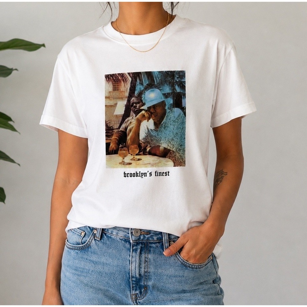 H&M Dividend White Biggie And Jay Z Brooklyns Finest Hiphop Graphic Tee Size S